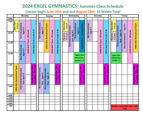  Summer Schedule 