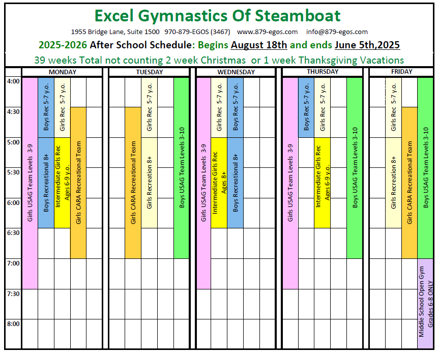 After School Schedule and Open Gym