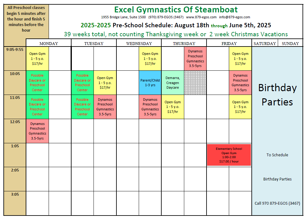  Preschool Schedule 